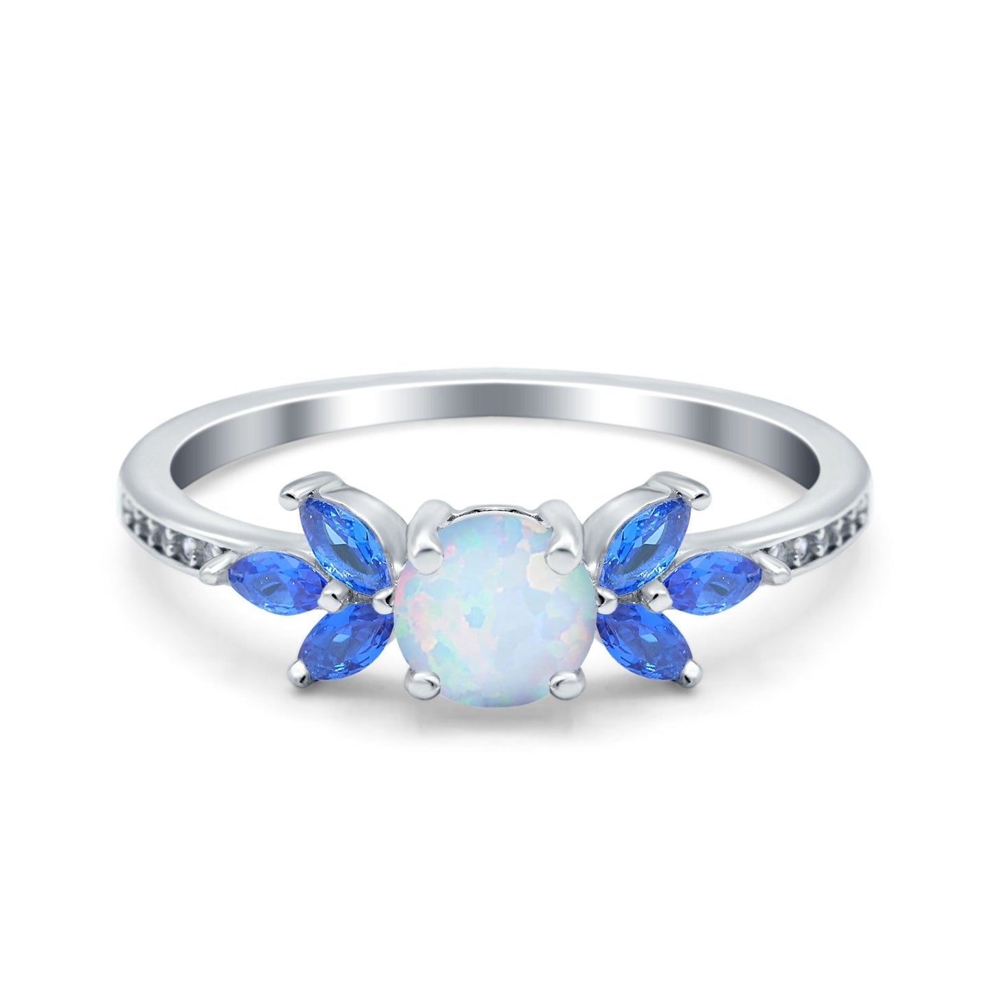 Marquise Wedding Ring Blue Sapphire Lab Created White Opal