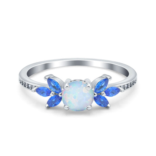 Marquise Wedding Ring Blue Sapphire Lab Created White Opal