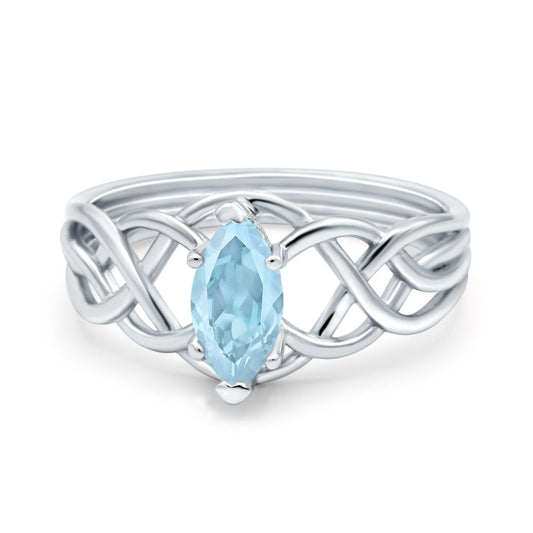 Art Deco Crisscross Wedding Ring Marquise Simulated Aquamarine CZ