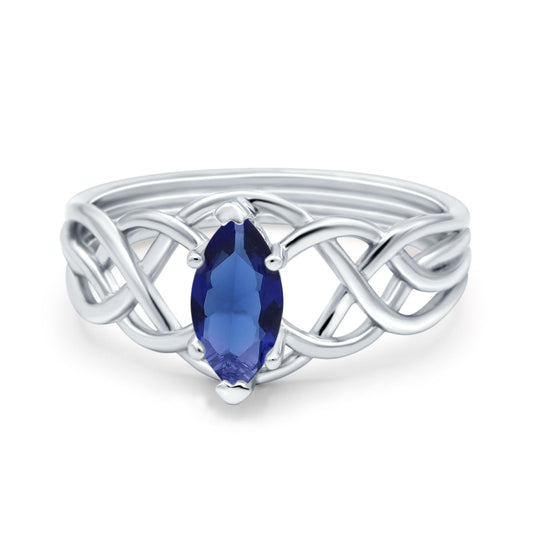 Art Deco Crisscross Wedding Ring Marquise Simulated Blue Sapphire CZ