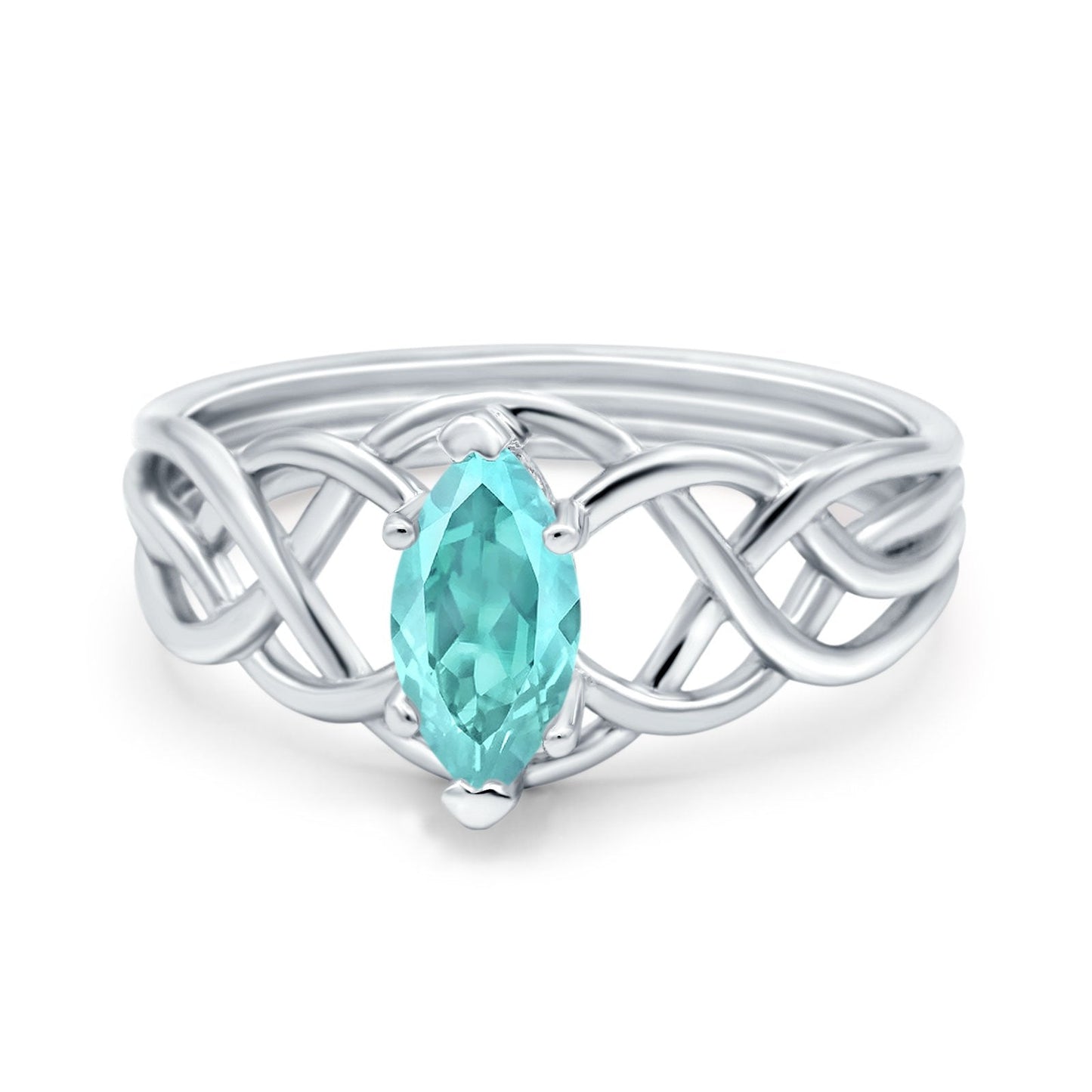 Art Deco Crisscross Wedding Ring Marquise Simulated Paraiba Tourmaline CZ