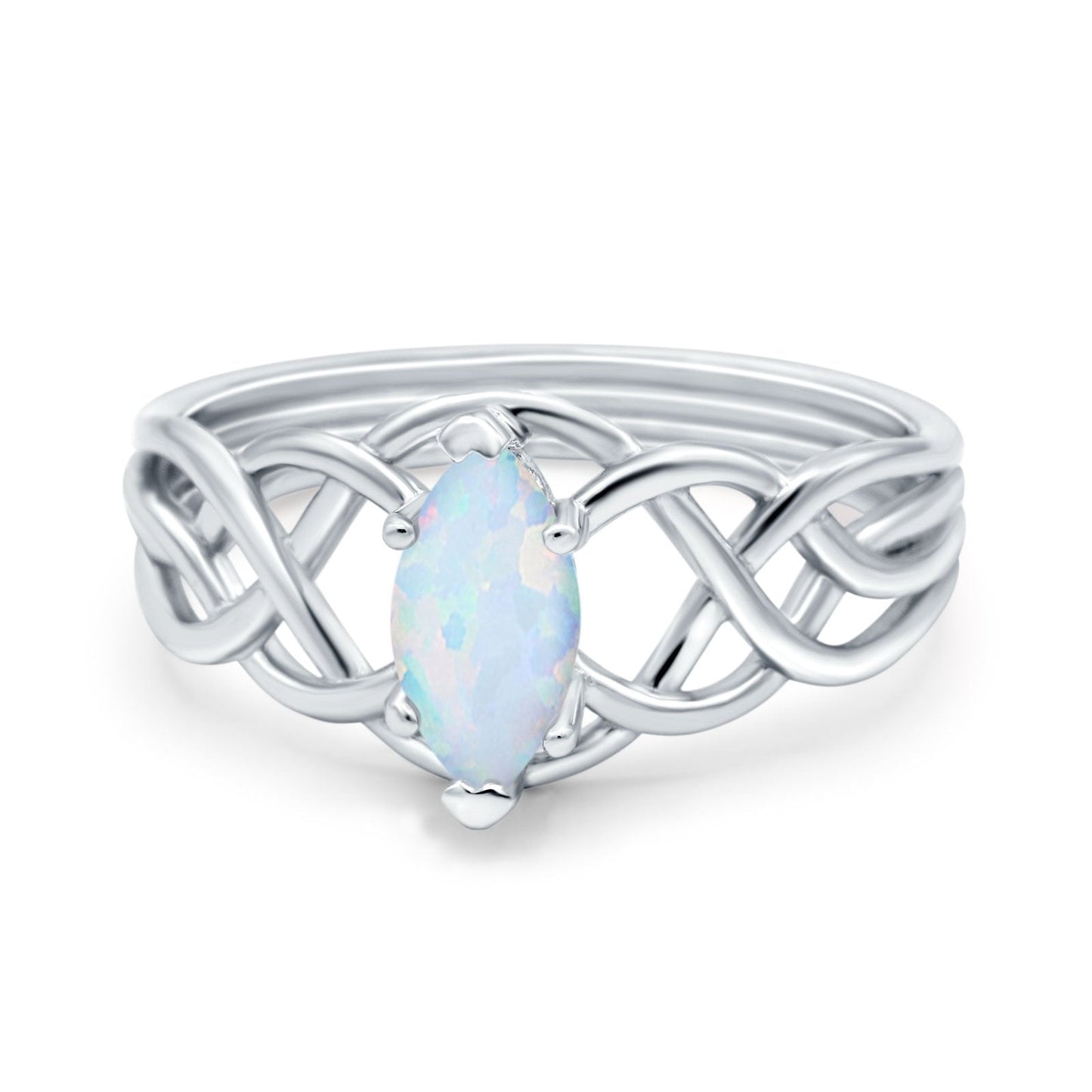 Art Deco Crisscross Wedding Ring Marquise Lab Created White Opal