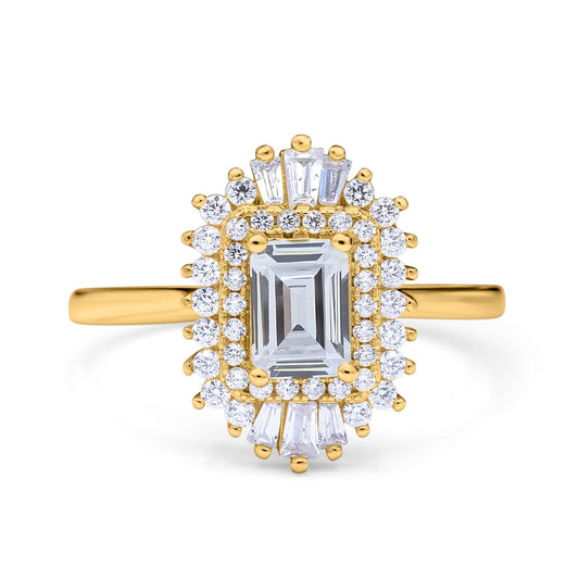 Emerald Cut Vintage Wedding Ring Yellow Tone, Simulated Cubic Zirconia