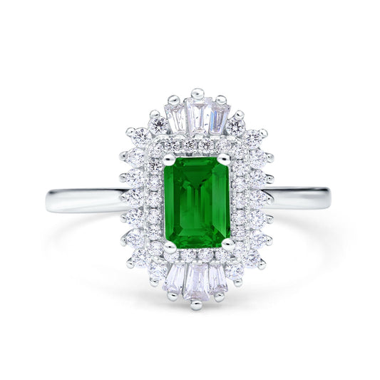 Emerald Cut Vintage Wedding Ring Simulated Green Emerald CZ