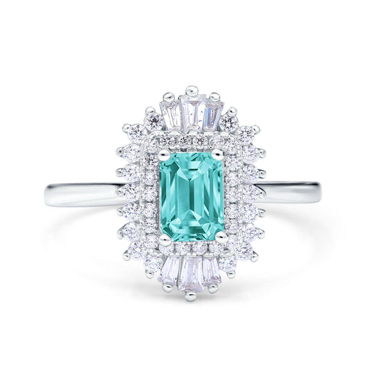 Emerald Cut Vintage Wedding Ring Simulated Paraiba Tourmaline CZ