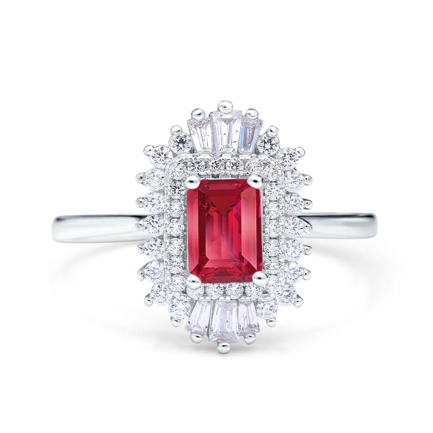 Emerald Cut Vintage Wedding Ring Simulated Ruby CZ