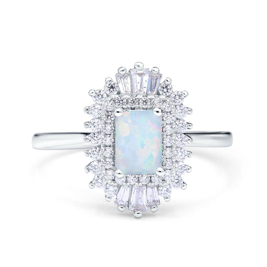 Emerald Cut Vintage Wedding Ring Lab Created White Opal