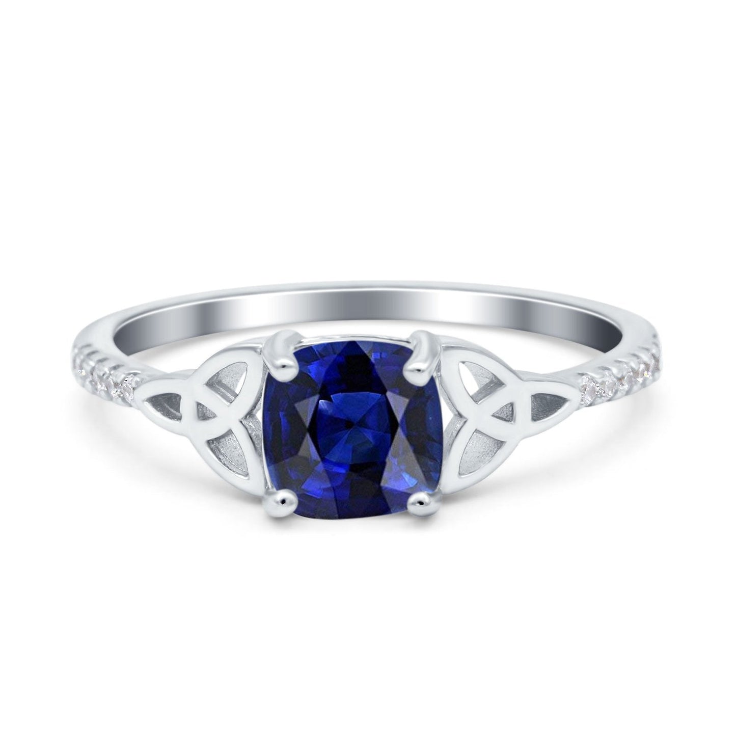 Cushion Cut Celtic Art Deco Wedding Engagement Bridal Ring Round Simulated Blue Sapphire CZ