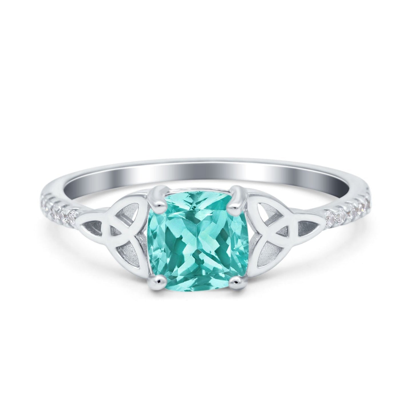 Cushion Cut Celtic Art Deco Wedding Engagement Bridal Ring Round Simulated Paraiba Tourmaline CZ