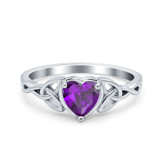 Heart Celtic Wedding Promise Ring Simulated Amethyst CZ