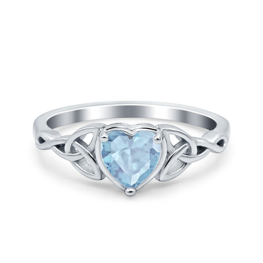 Heart Celtic Simulated Aquamarine CZ Wedding Promise Ring