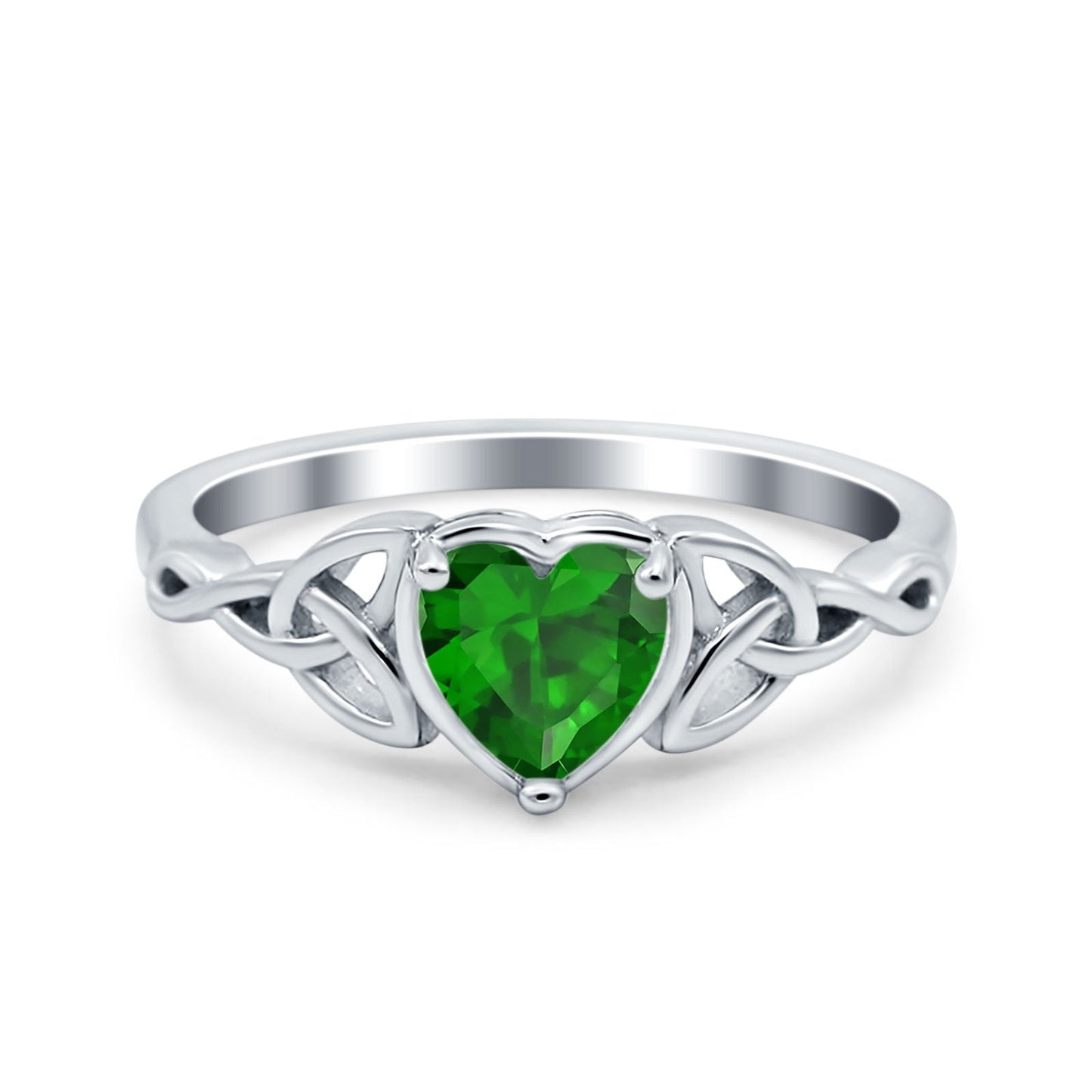 Heart Celtic Wedding Promise Ring Simulated Green Emerald CZ