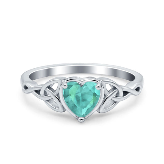 Heart Celtic Simulated Paraiba Tourmaline CZ Wedding Promise Ring