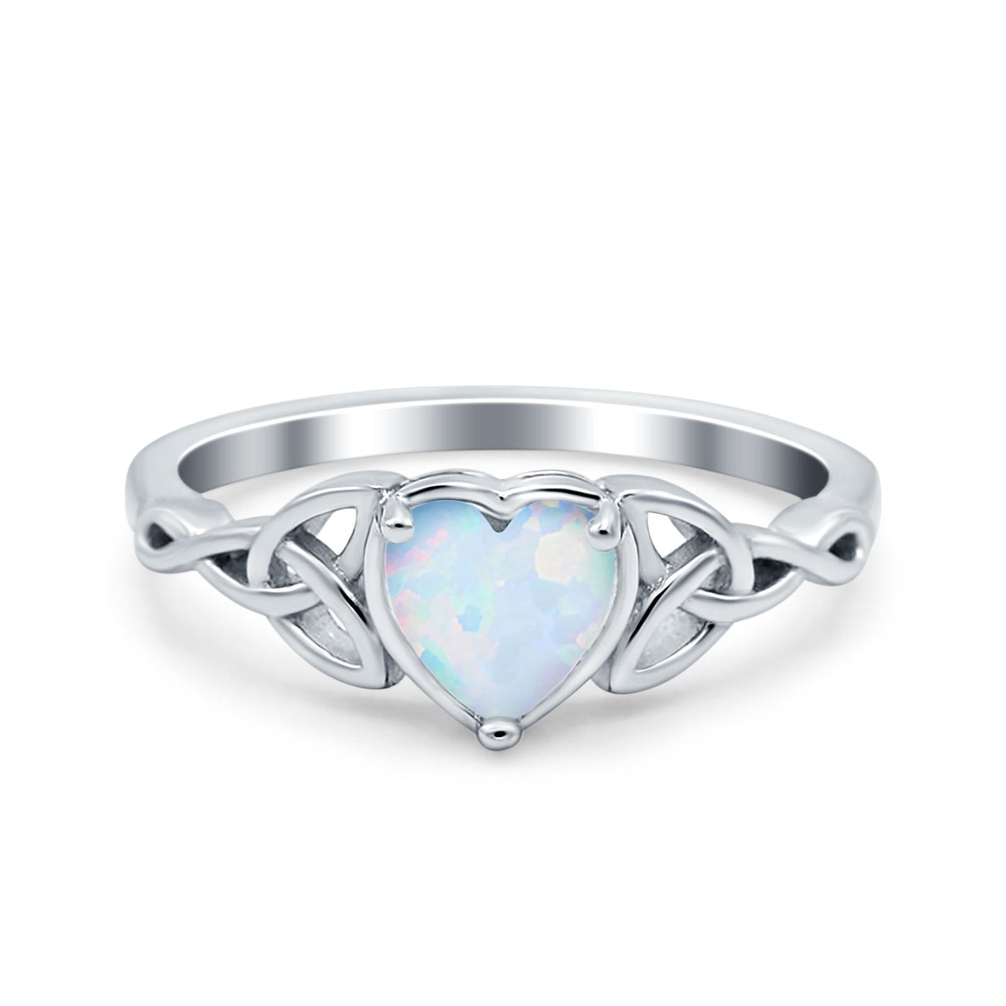 Heart Celtic Wedding Promise Ring Lab Created White Opal