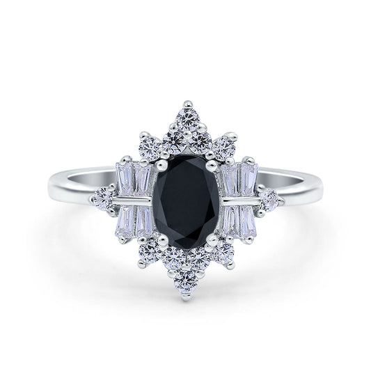 Oval Cut Halo Vintage Wedding Ring Simulated Black CZ