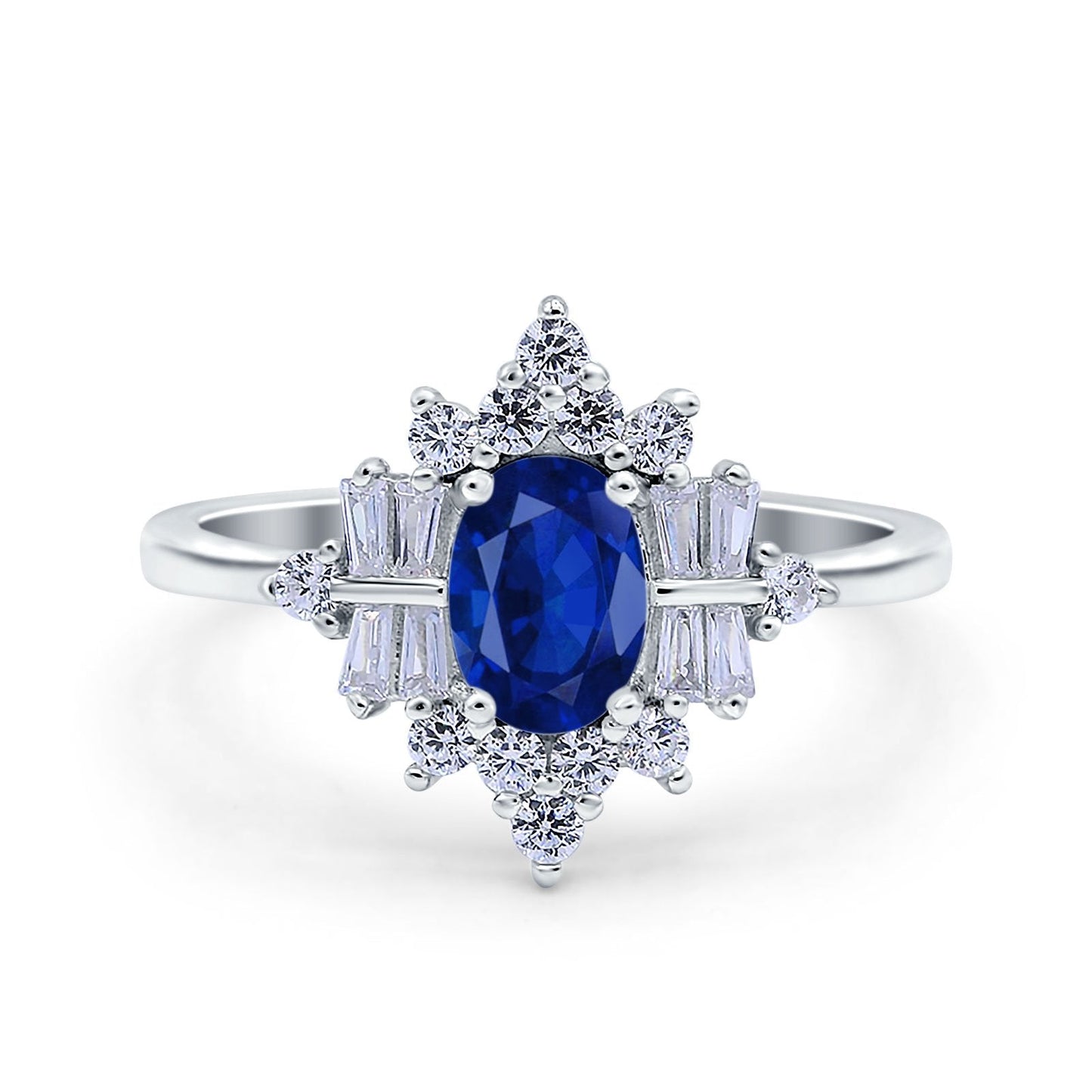 Oval Cut Halo Vintage Wedding Ring Simulated Blue Sapphire CZ