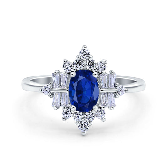 Oval Cut Halo Vintage Wedding Ring Simulated Blue Sapphire CZ