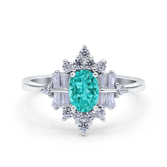 Oval Cut Halo Vintage Wedding Ring Simulated Paraiba Tourmaline CZ