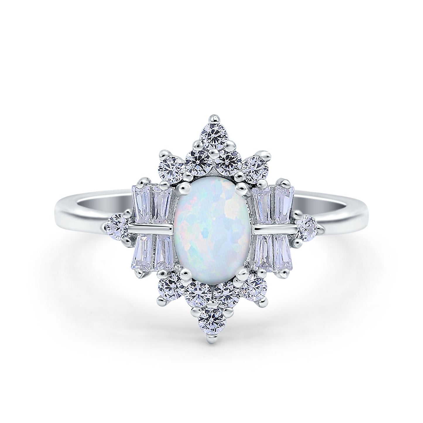 Oval Cut Halo Vintage Wedding Ring Lab Created White Opal