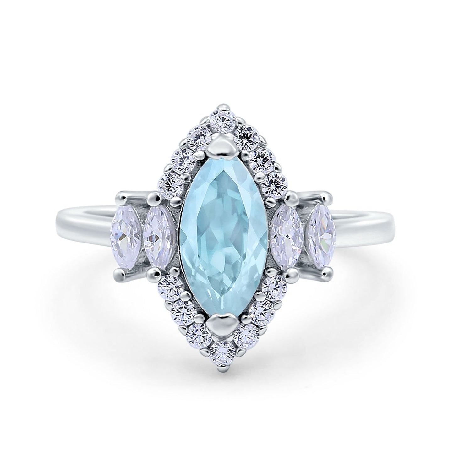 Marquise Vintage Wedding Ring Simulated Aquamarine CZ