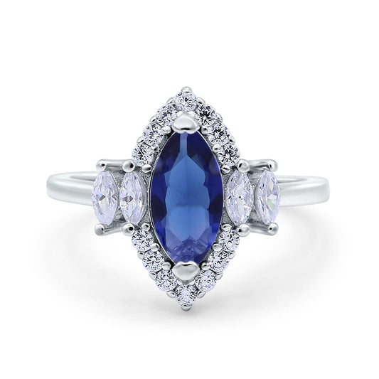 Marquise Vintage Wedding Ring Simulated Blue Sapphire CZ