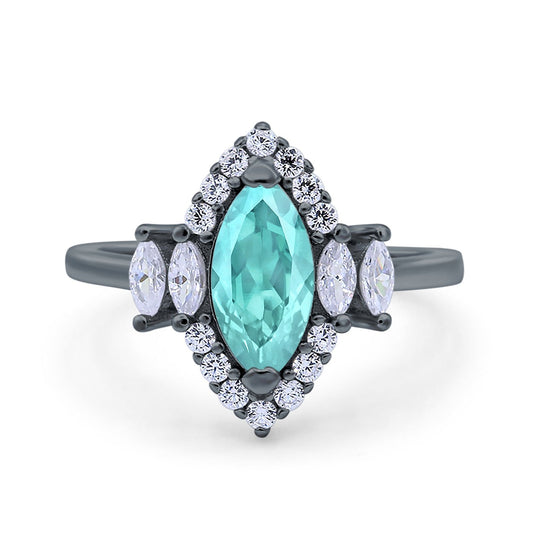 Marquise Vintage Wedding Ring Black Tone, Simulated Paraiba Tourmaline CZ