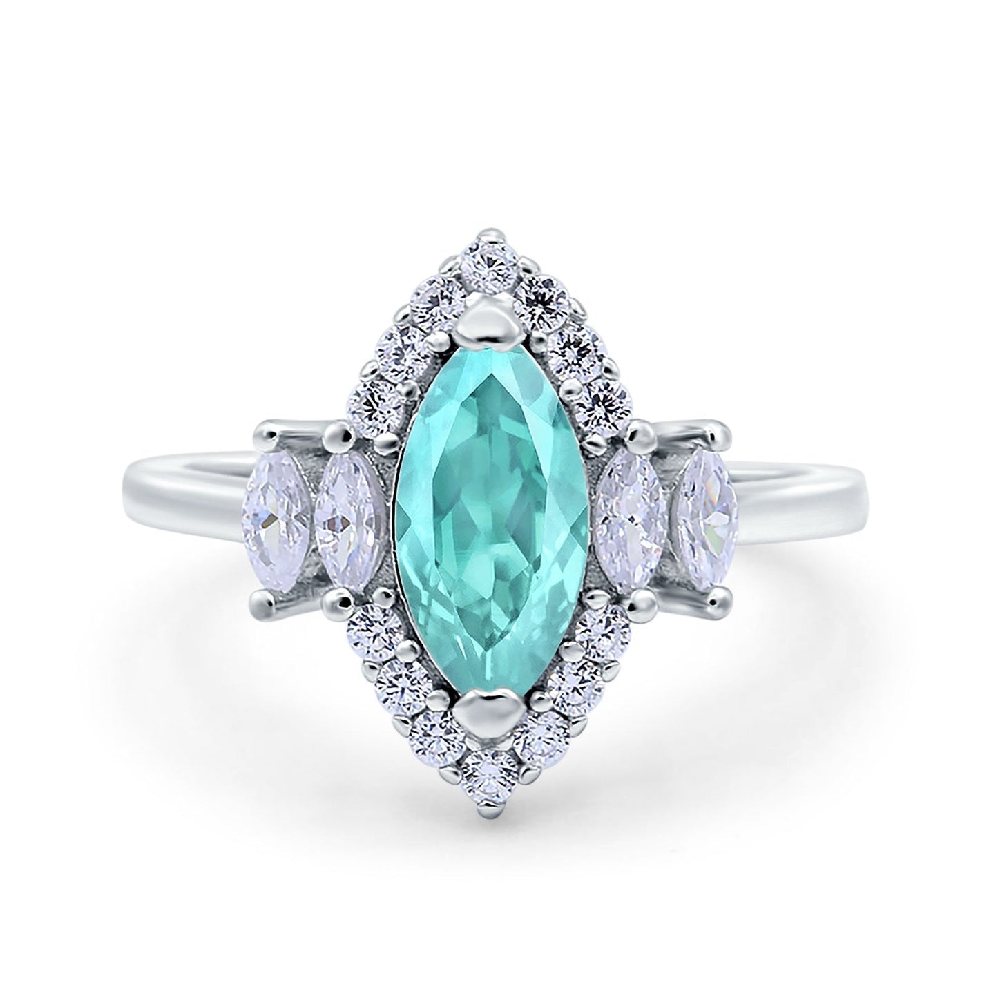 Marquise Vintage Wedding Ring Simulated Paraiba Tourmaline CZ