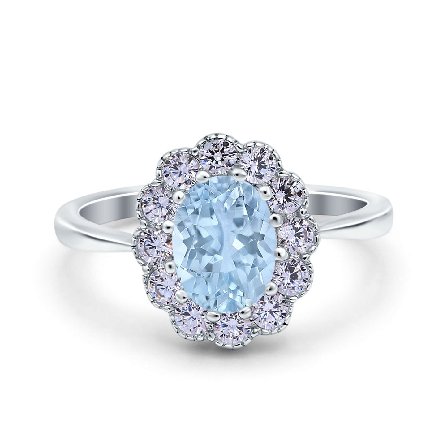 Vintage Floral Engagement Ring Oval Simulated Aquamarine CZ