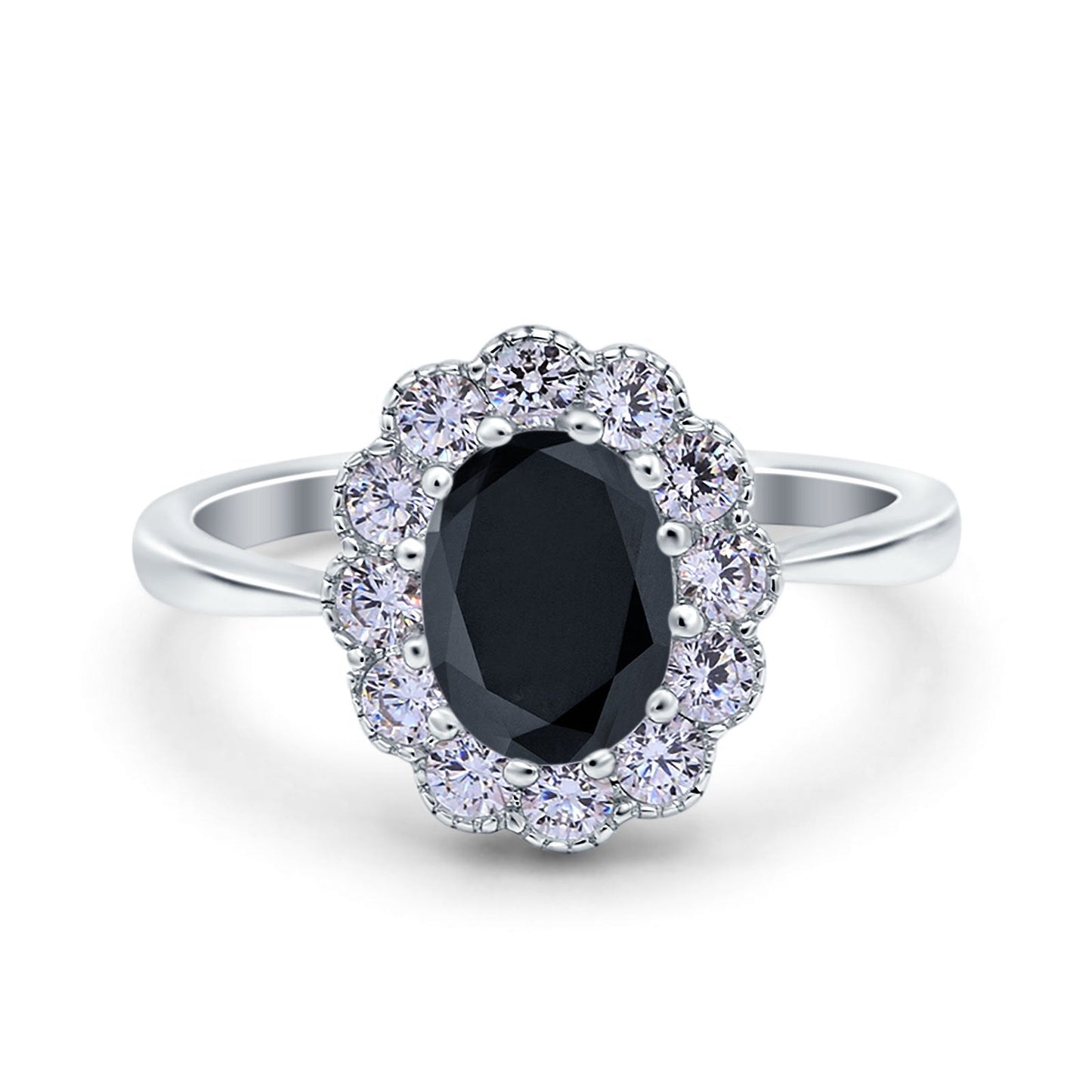 Vintage Floral Engagement Ring Oval Simulated Black CZ