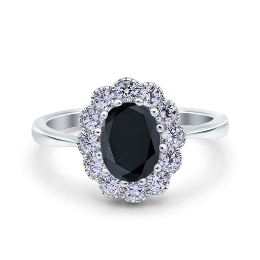 Vintage Floral Engagement Ring Oval Simulated Black CZ