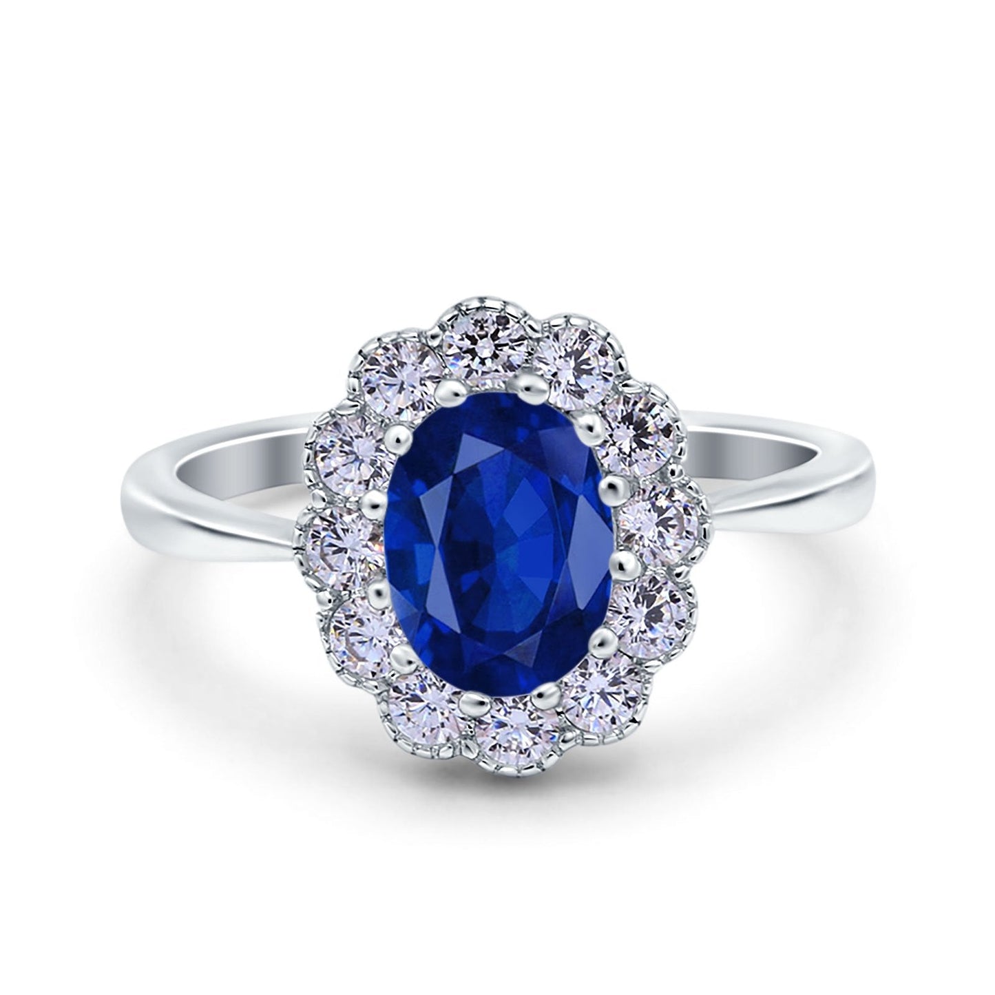 Vintage Floral Engagement Ring Oval Simulated Blue Sapphire CZ