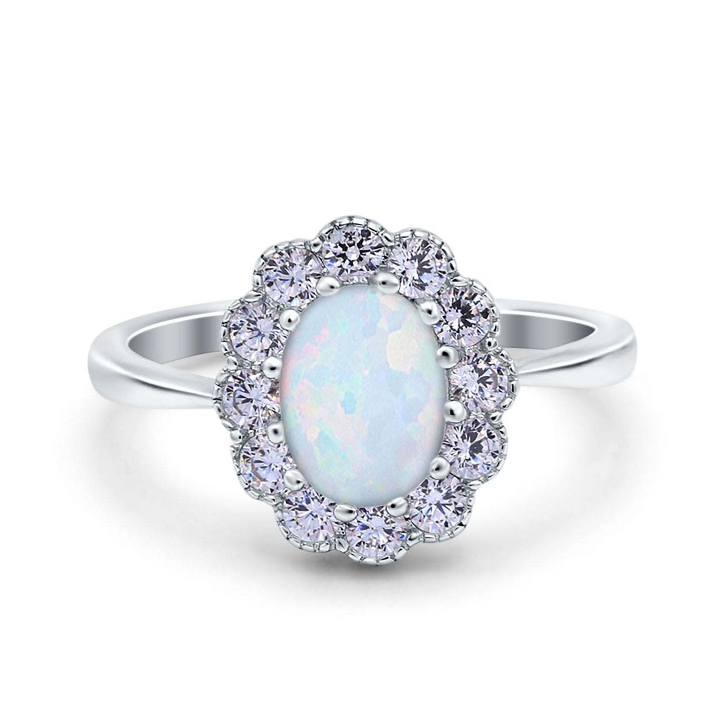 Vintage Floral Engagement Ring Oval Lab Created White Opal