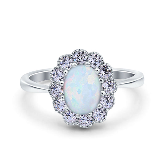 Vintage Floral Engagement Ring Oval Lab Created White Opal