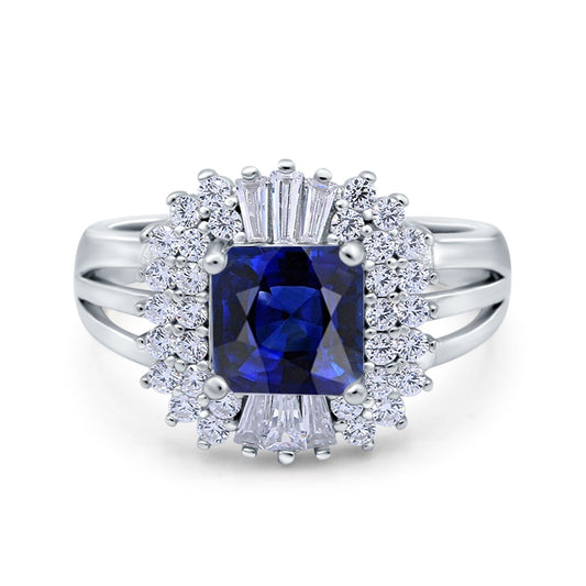 Cushion Cut Art Deco Wedding Ring Simulated Blue Sapphire CZ