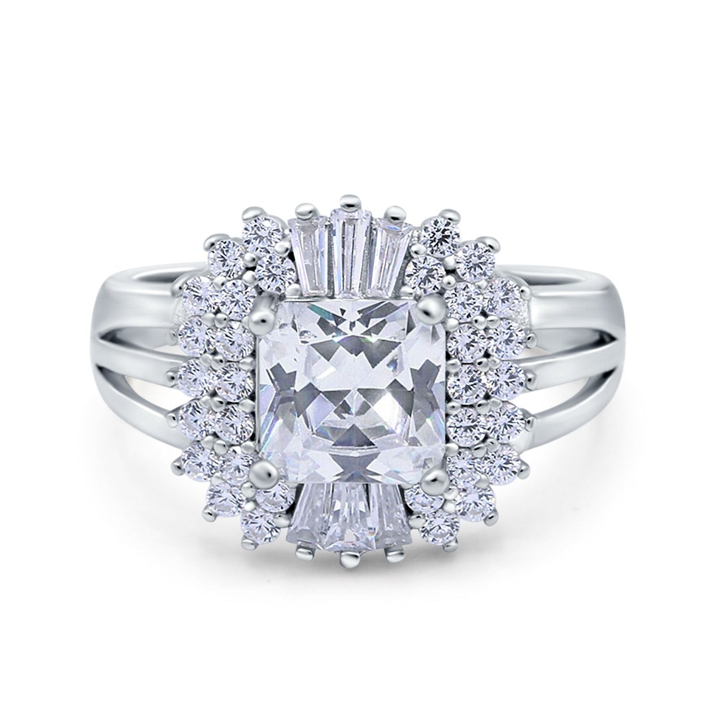 Cushion Cut Art Deco Wedding Ring Simulated Cubic Zirconia