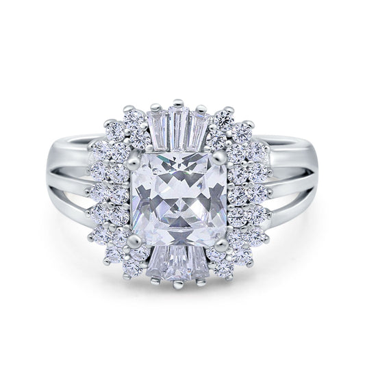 Cushion Cut Art Deco Wedding Ring Simulated Cubic Zirconia