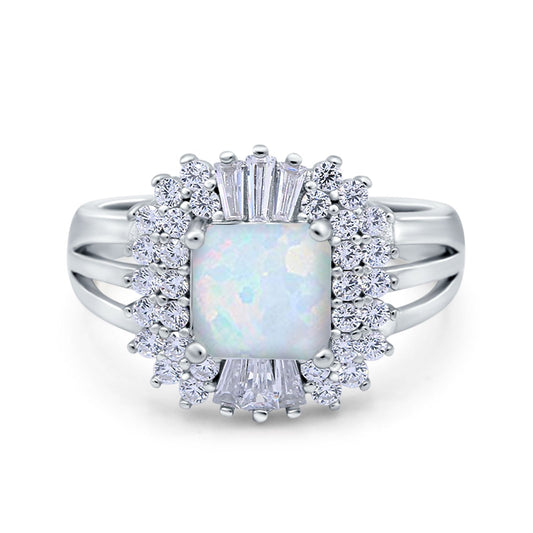 Cushion Cut Art Deco Wedding Ring Lab Created White Opal