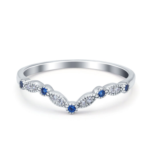 Curved Marquise Half Eternity Stackable Ring Simulated Blue Sapphire CZ