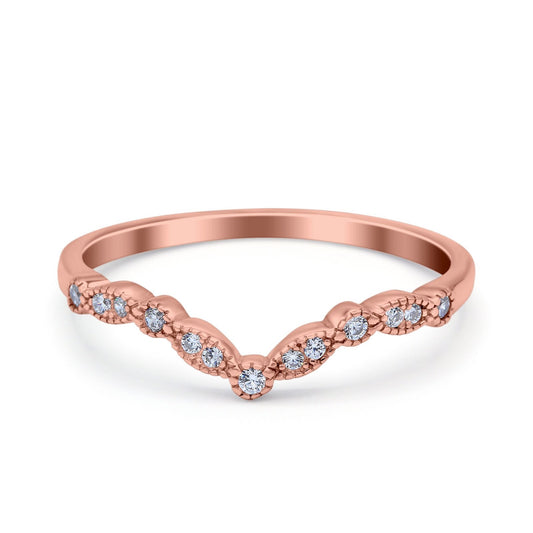 Curved Marquise Half Eternity Stackable Ring Rose Tone, Simulated Cubic Zirconia