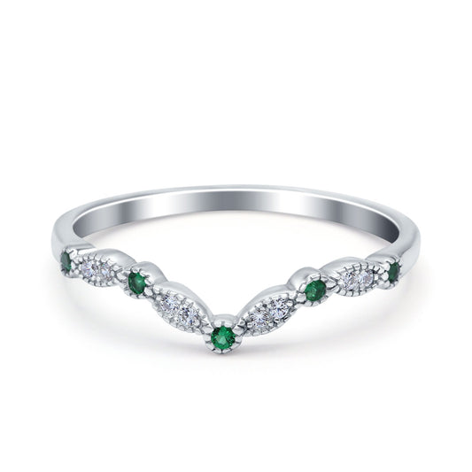 Curved Marquise Half Eternity Stackable Ring Simulated Green Emerald CZ