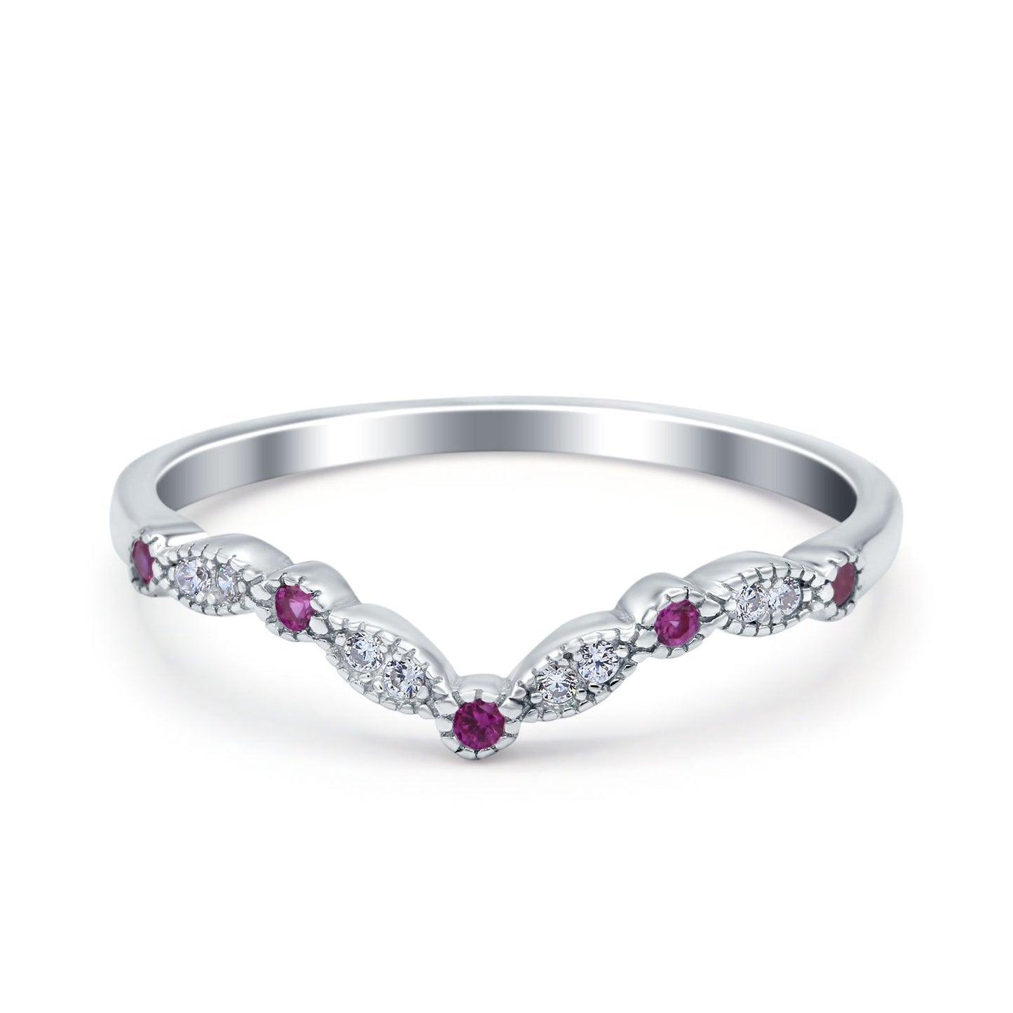 Curved Marquise Half Eternity Stackable Ring Simulated Ruby CZ