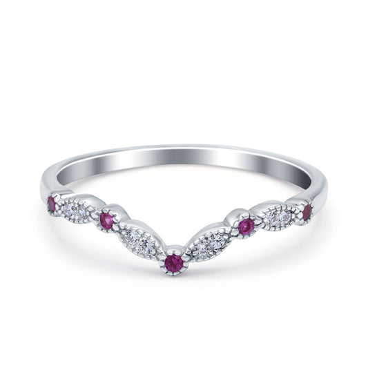 Curved Marquise Half Eternity Stackable Ring Simulated Ruby CZ