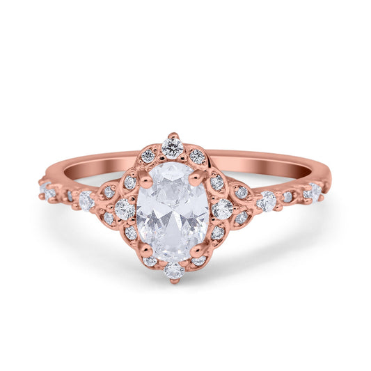 Oval Engagement Ring Accent Vintage Rose Tone, Simulated Cubic Zirconia