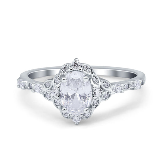 Oval Accent Vintage Simulated Cubic Zirconia Engagement Ring