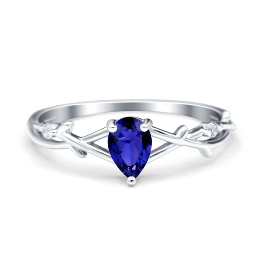 Infinity Pear Vintage Wedding Ring Simulated Blue Sapphire CZ