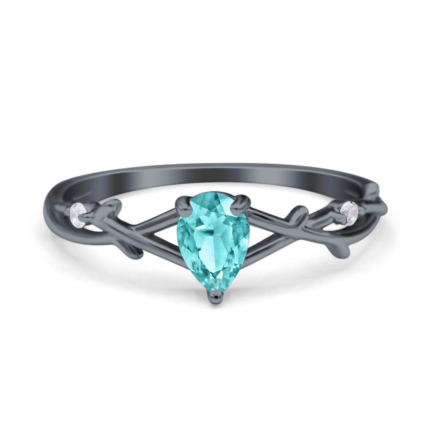 Infinity Pear Vintage Wedding Ring Black Tone, Simulated Paraiba Tourmaline CZ