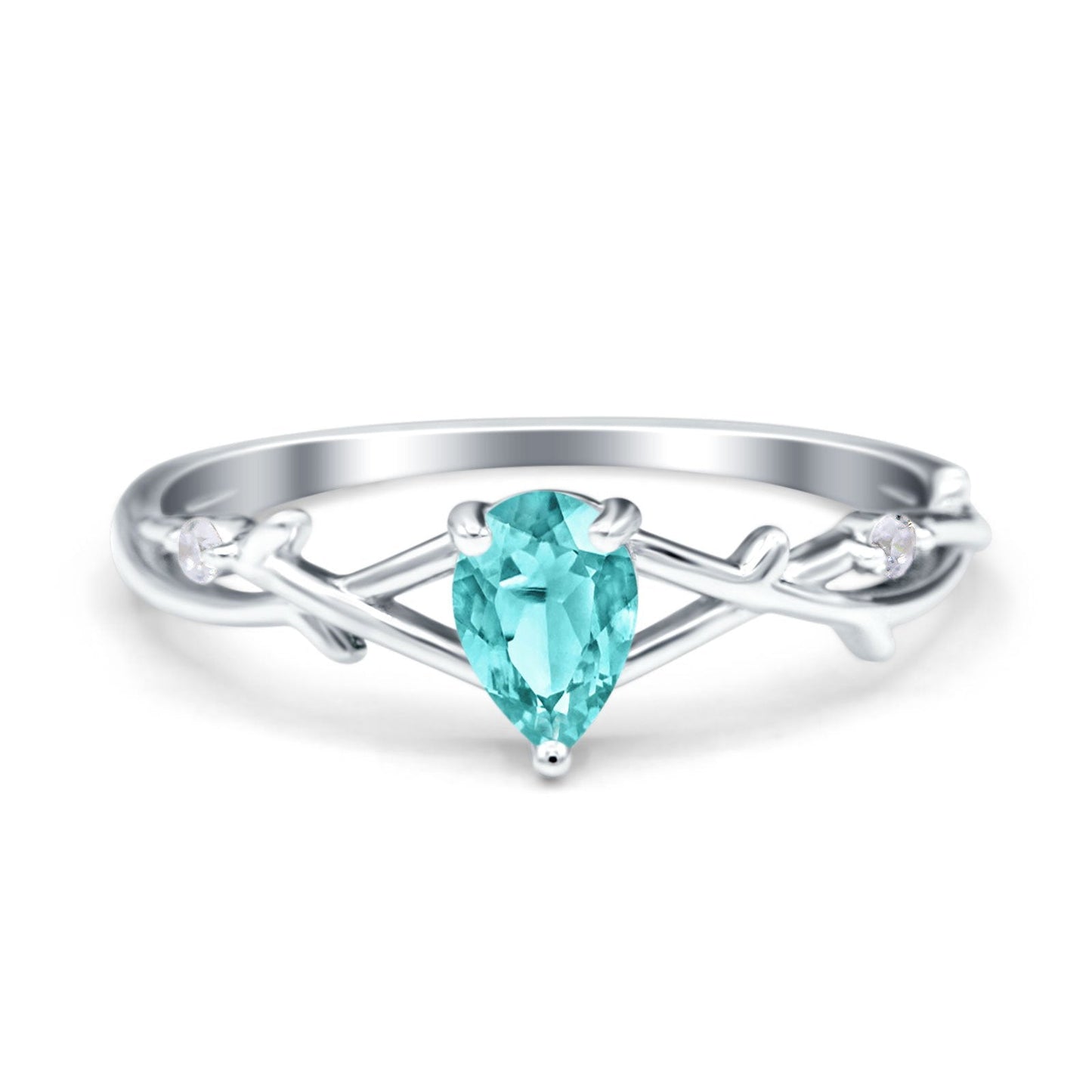 Infinity Pear Vintage Wedding Ring Simulated Paraiba Tourmaline CZ