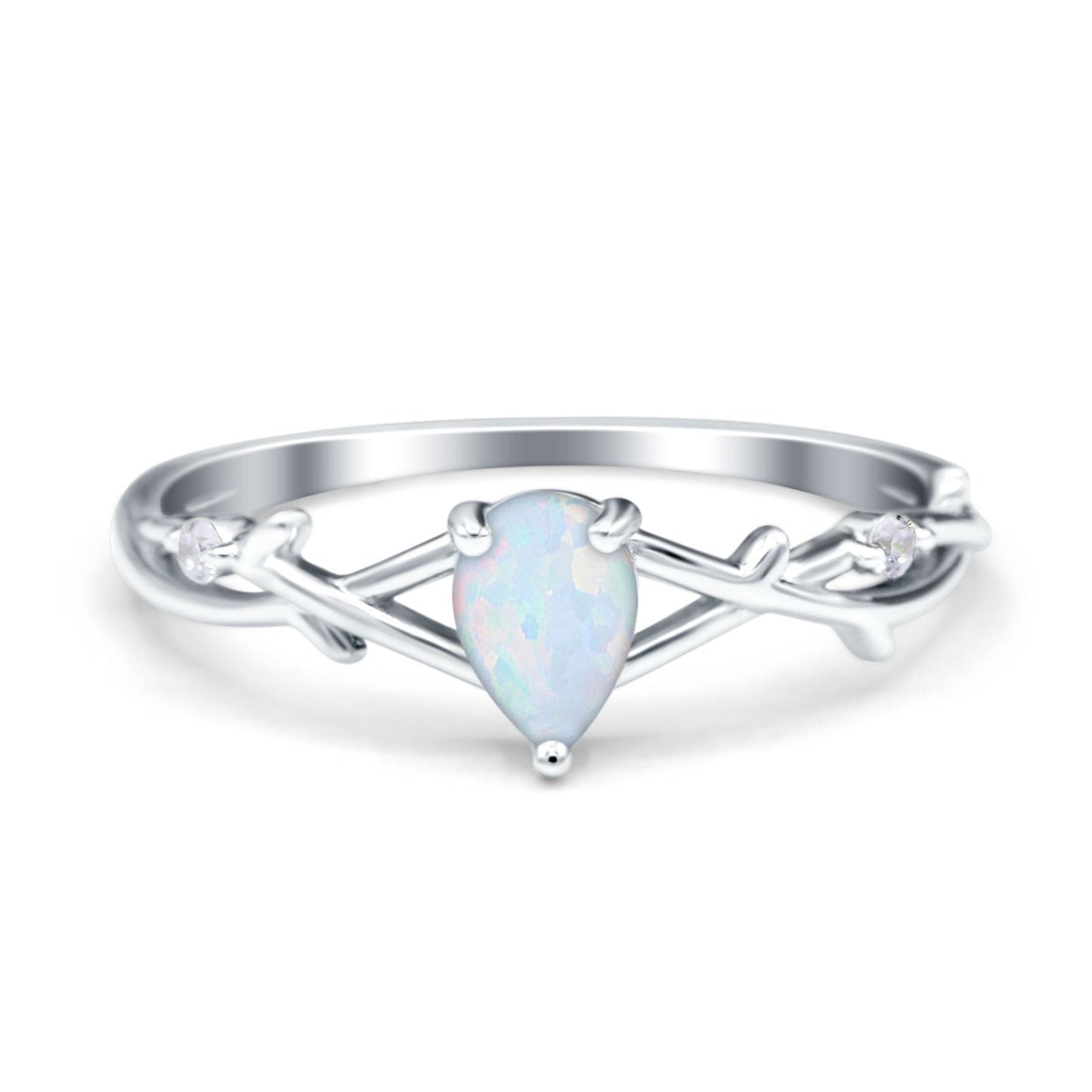 Infinity Pear Vintage Wedding Ring Lab Created White Opal