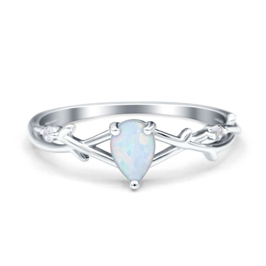 Infinity Pear Vintage Wedding Ring Lab Created White Opal