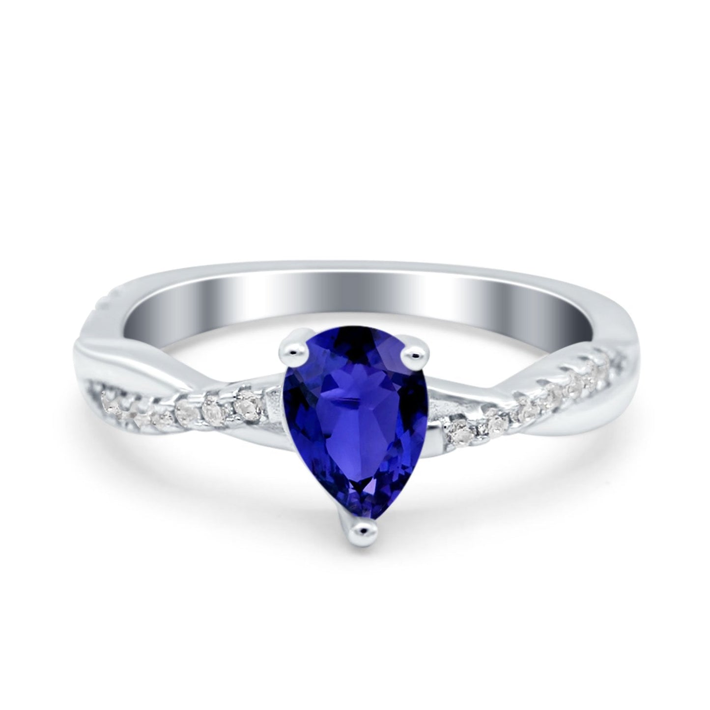 Pear Art Deco Twisted Simulated Blue Sapphire CZ Wedding Ring